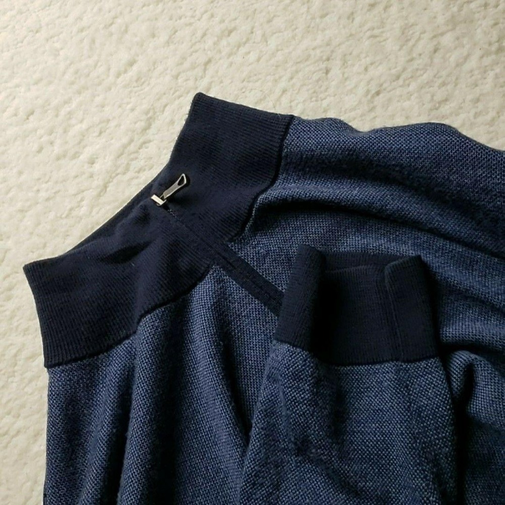 Brooks Brothers Sweater Mens 2XL Blue Merino Wool Quarter Zip Mock Neck Pullover